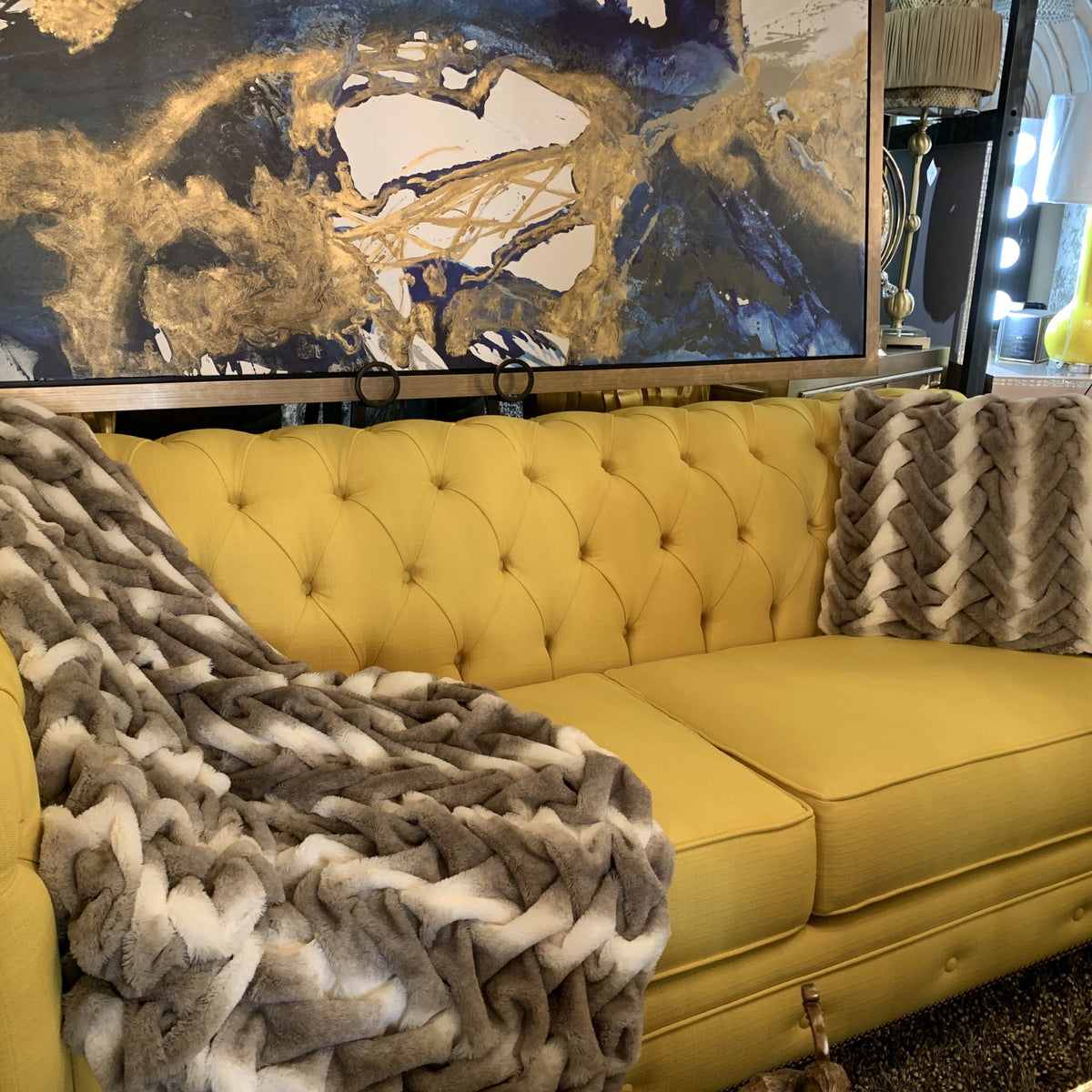 Braided Black and White & Mocha Soft Cozy Faux Fur Blanket/Quilt