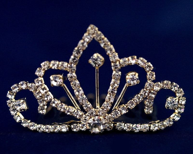 Gold Crystal Rhinestone Mini Tiara - Pack of 12