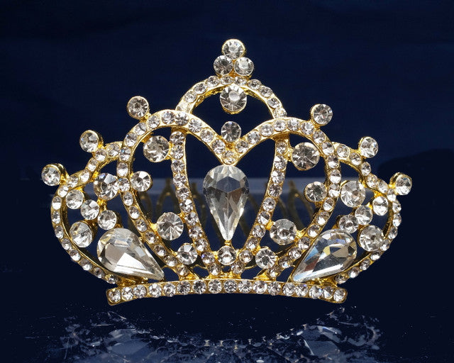 Gold Crystal Rhinestone Mini Tiara - Pack of 12