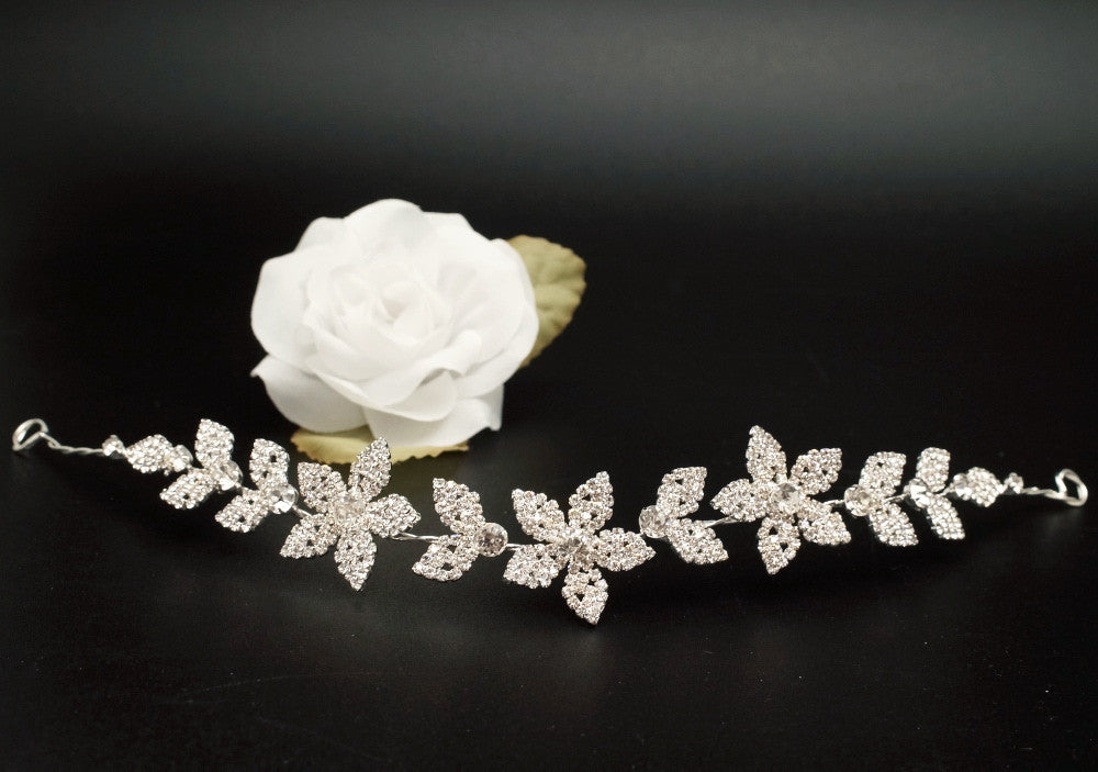 Silver Floral Rhinestone Bridal Hair Band 11 Inch Wedding Headpiece
