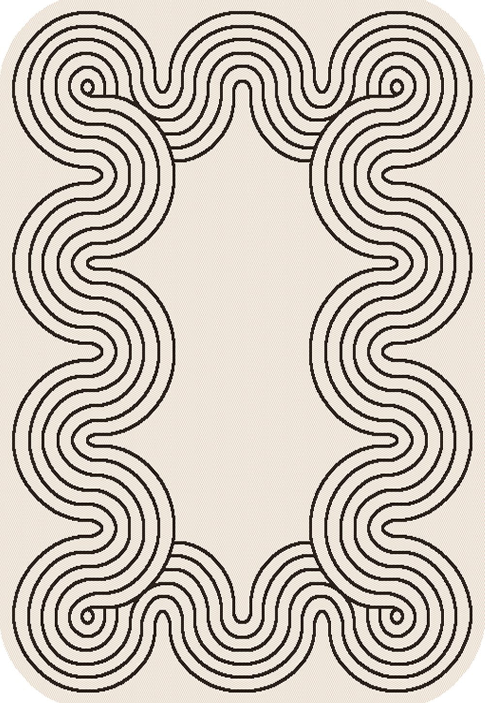 TOV 307 Polypropylene Fabric - Ivory, Black Geometric Swirl, Live Edge Design, 5' 3" X 7' X 6" (1 Rug)