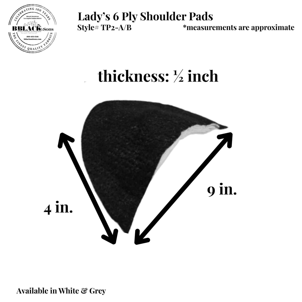 Lady'S 6 Ply Shoulder Pads - Grey Or White