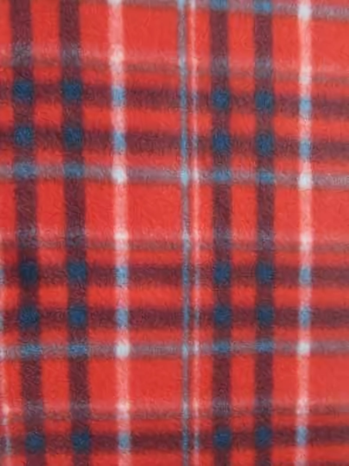 Tartan Plaid Polar Fleece Fabric Red Sky Blue