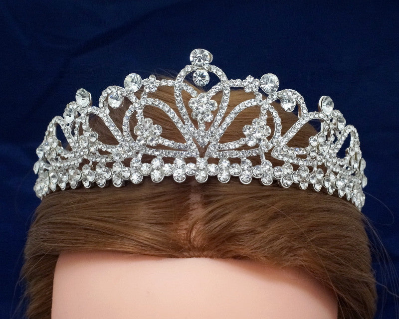Silver Crystal Rhinestone Tiara 6" wide × 2.25"