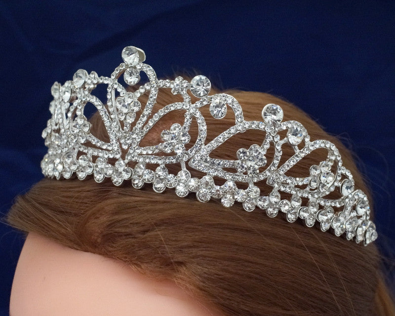 Silver Crystal Rhinestone Tiara 6" wide × 2.25"