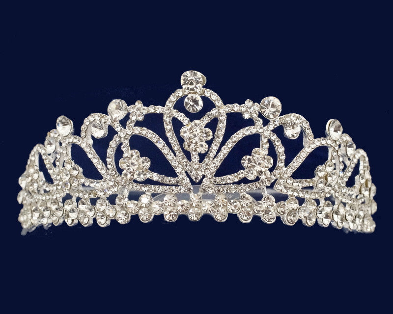 Silver Crystal Rhinestone Tiara 6" wide × 2.25"