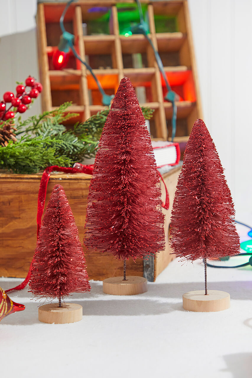 Red Bottle Brush Tree - Set of 3