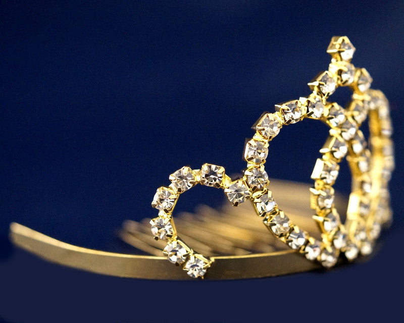 Gold Crystal Rhinestone Mini Tiara – Pack of 12 (TS025)