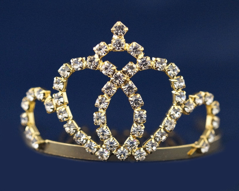 Gold Crystal Rhinestone Mini Tiara – Pack of 12 (TS025)