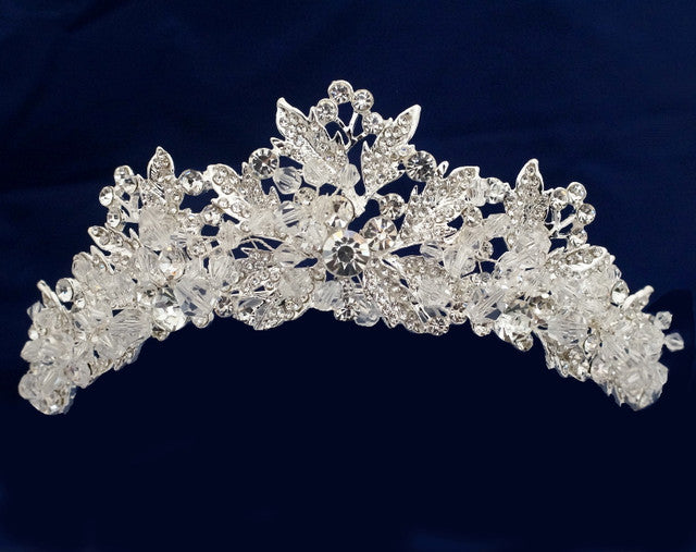 Silver Acrylic Beaded Rhinestone Tiara