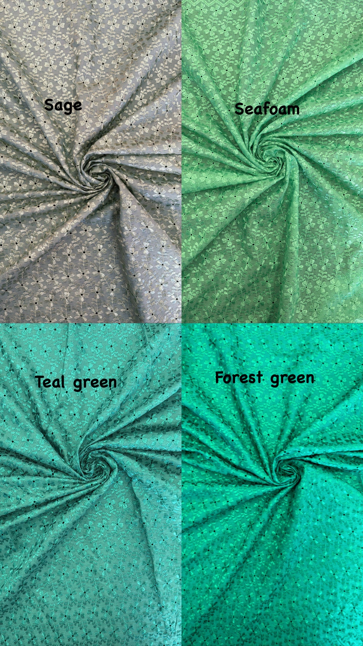 Heavy Eyelet Polyester Cotton Fabric - Kelly Green, Floral Embroidery, 41"-42" Width