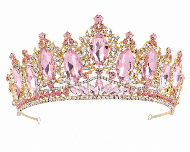 3" Gold Base Pink Rhinestones Crown Tiara