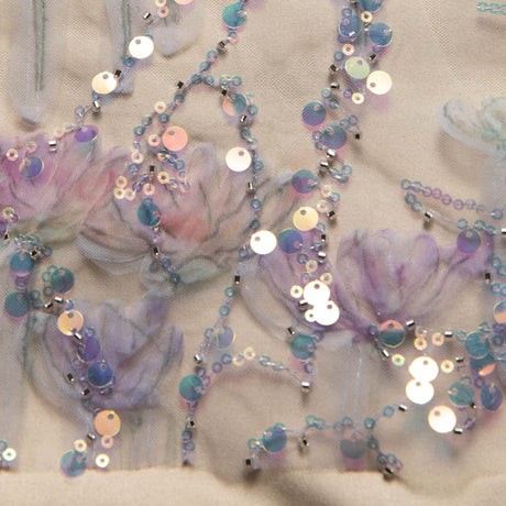 1 Yard Ribbon Tulle Lace Fabric with Sequins and Soft Floral Design, 52" Wide