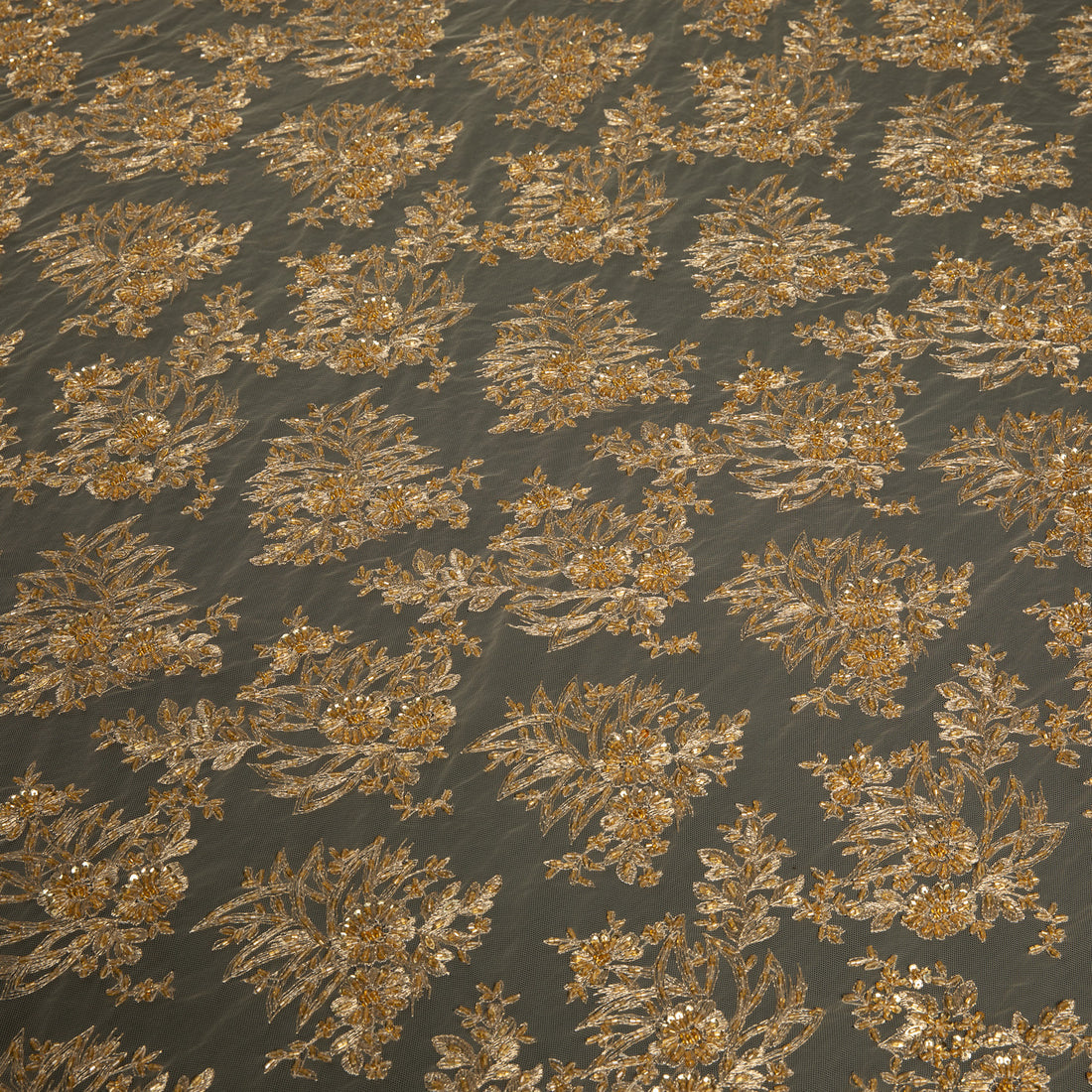 1 Yard Intricate 3D Bead & Appliqué Embroidered Tulle Lace Fabric 100% Polyester, 50/52" Wide