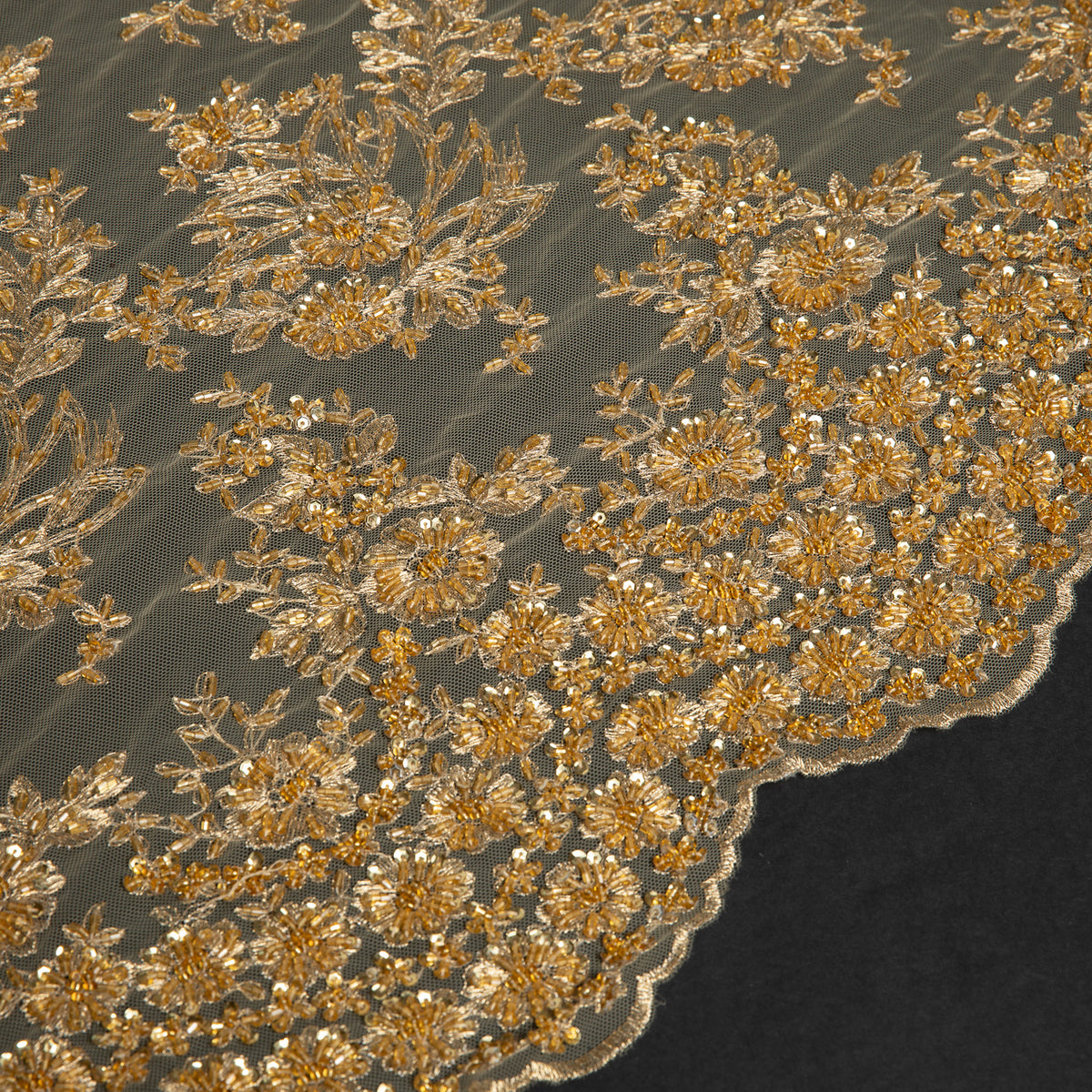 1 Yard Tulle Lace Embroidered Fabric 3D Applique Beaded Design 50/52" Width