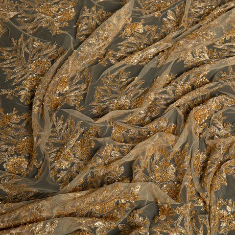 1 Yard Intricate 3D Bead & Appliqué Embroidered Tulle Lace Fabric 100% Polyester, 50/52" Wide