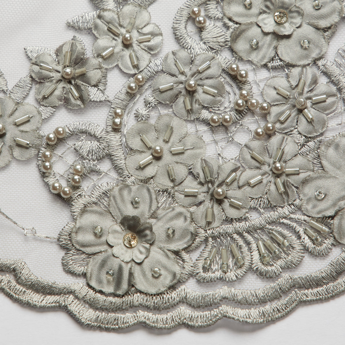 1 Yard Tulle Lace Embroidered Fabric with 3D Applique & Beads 50/52" Width