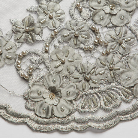 1 Yard Tulle Lace Embroidered Fabric with 3D Applique & Beads 50/52" Width