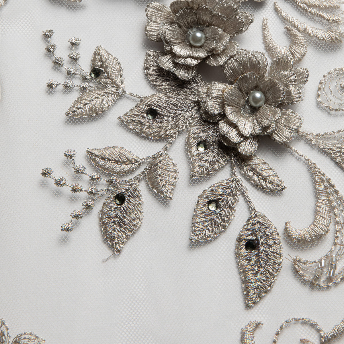 1 Yard Tulle Lace Fabric Embroidered with Applique & Beads with 3D Floral Pattern 100% Polyester 50/52" Wide