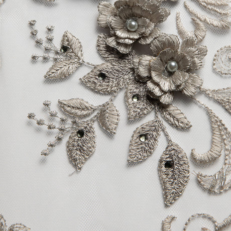 1 Yard Tulle Lace Fabric Embroidered with Applique & Beads with 3D Floral Pattern 100% Polyester 50/52" Wide