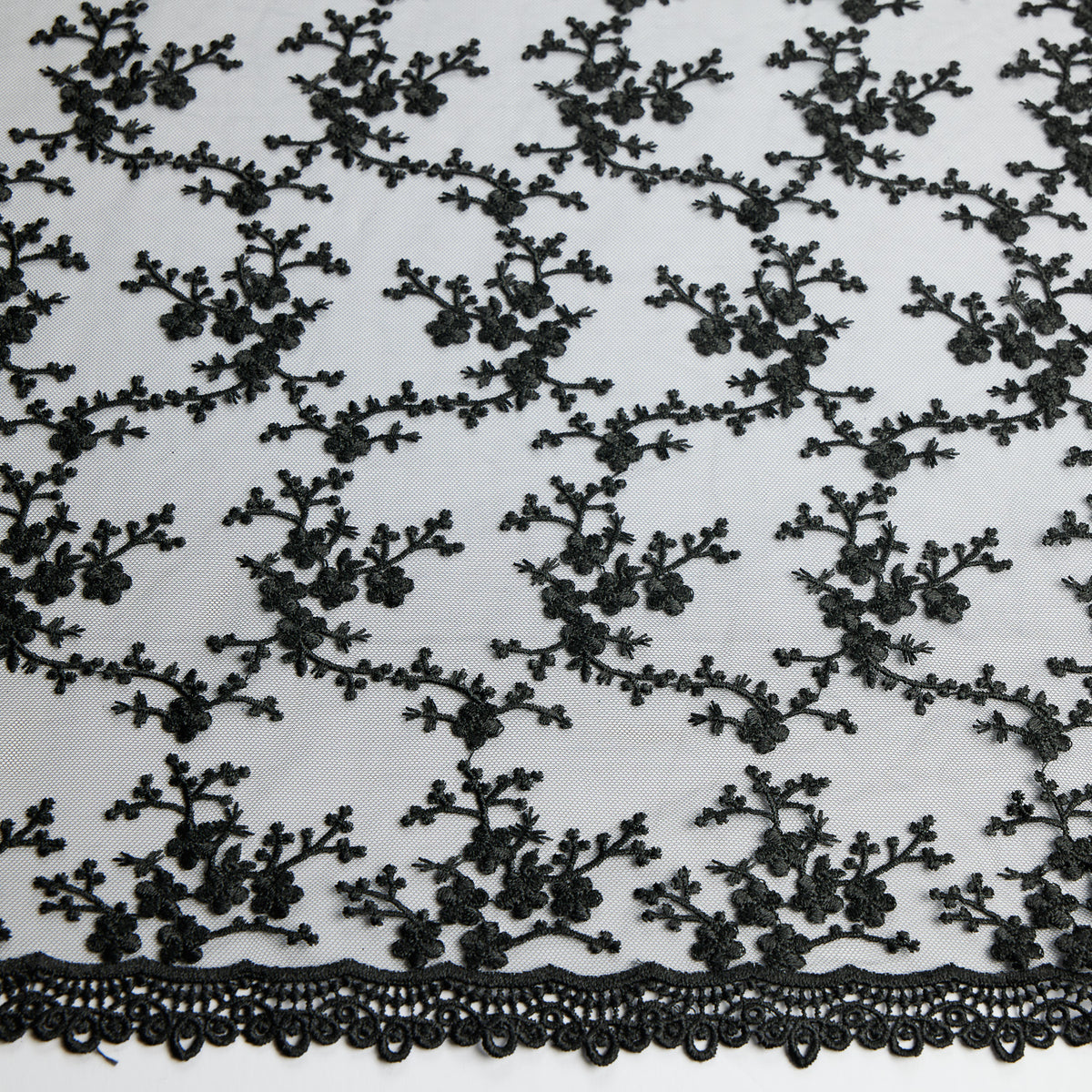 1 Yard Tulle Lace Fabric with Embroidered Chemical Scallop Edge, 50/52" Wide