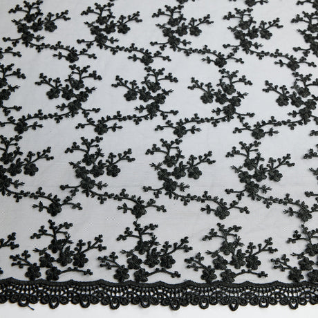 1 Yard Tulle Lace Fabric with Embroidered Chemical Scallop Edge, 50/52" Wide