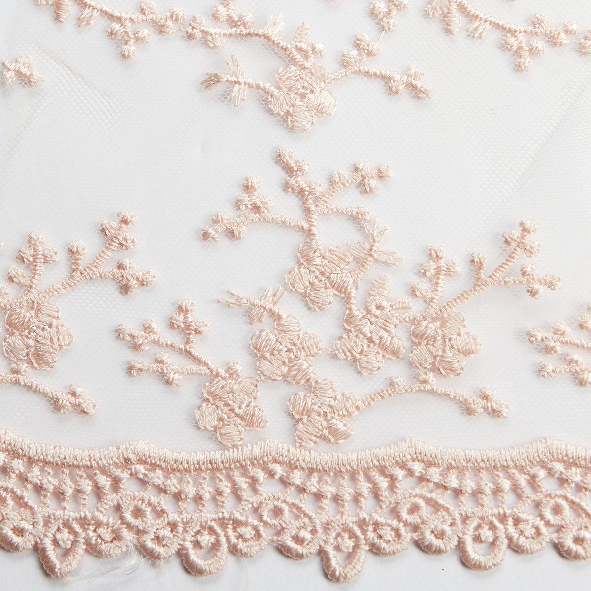 1 Yard Tulle Lace Fabric with Embroidered Chemical Scallop Edge, 50/52" Wide