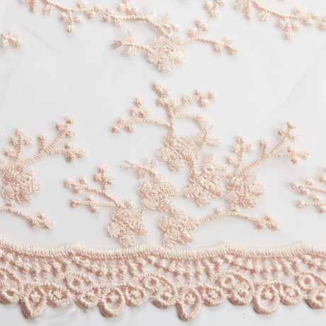 1 Yard Tulle Lace Fabric with Embroidered Chemical Scallop Edge, 50/52" Wide