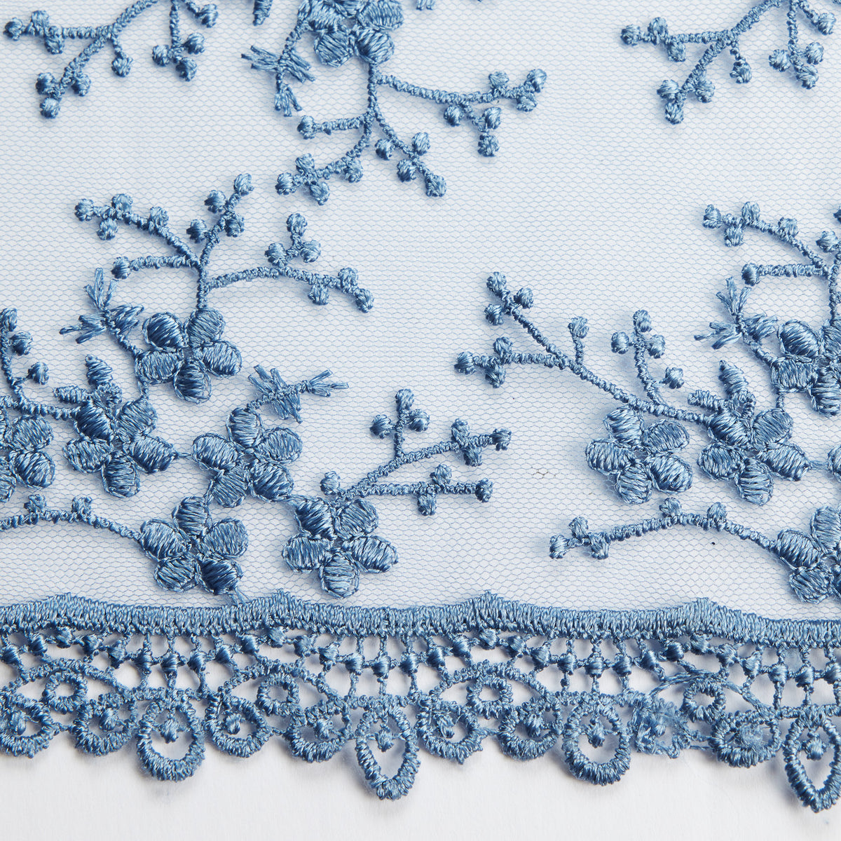 1 Yard Tulle Lace Fabric with Embroidered Chemical Scallop Edge, 50/52" Wide