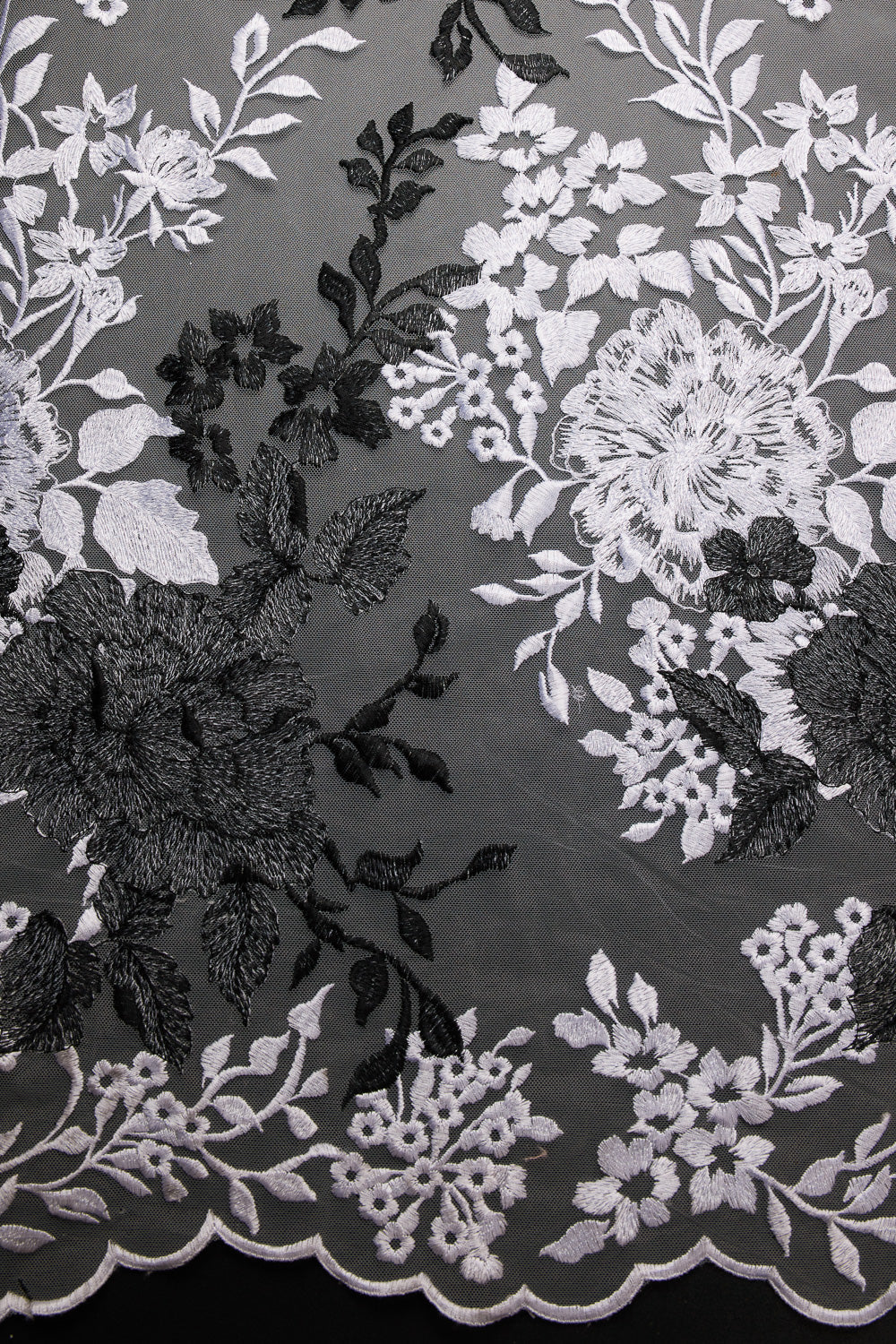 1 Yard Two Tone Tulle Lace Fabric Embroidered, 100% Polyester, 50/52" Wide