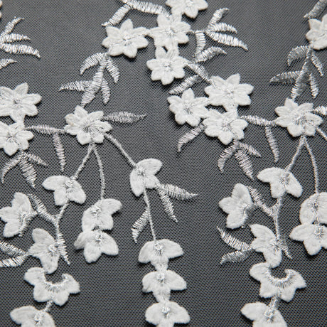 1 Yard Tulle Lace Fabric Embroidered Applique Intricate 3D Pattern Metallic 52/54" Wide