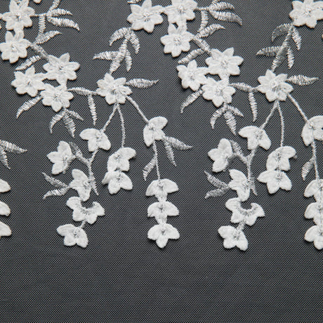 1 Yard Tulle Lace Fabric Embroidered Applique Intricate 3D Pattern Metallic 52/54" Wide