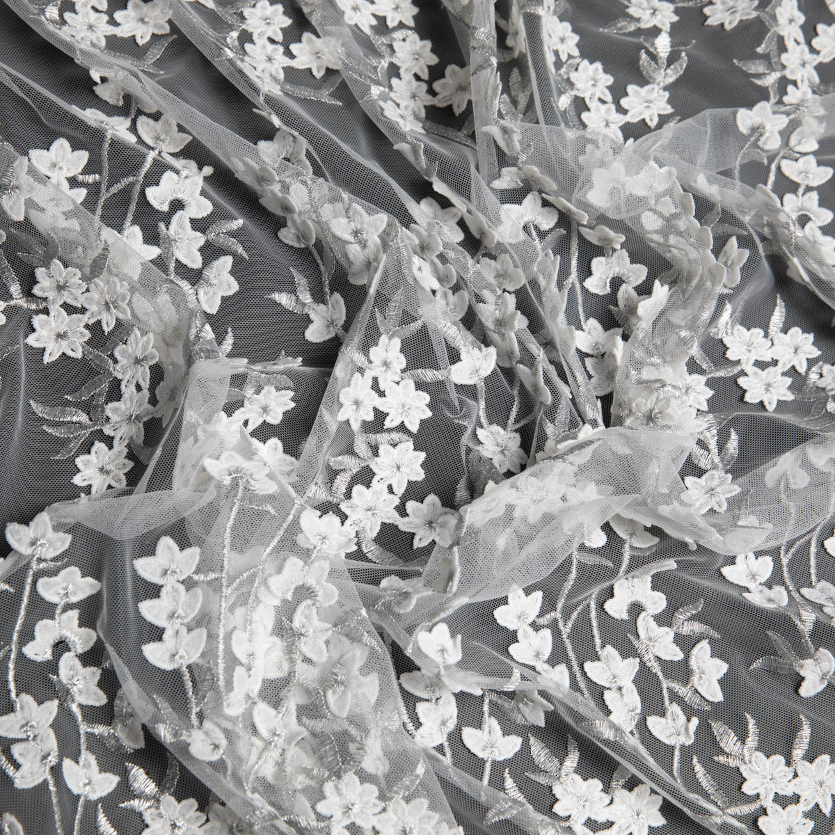 1 Yard Tulle Lace Fabric Embroidered Applique Intricate 3D Pattern Metallic 52/54" Wide