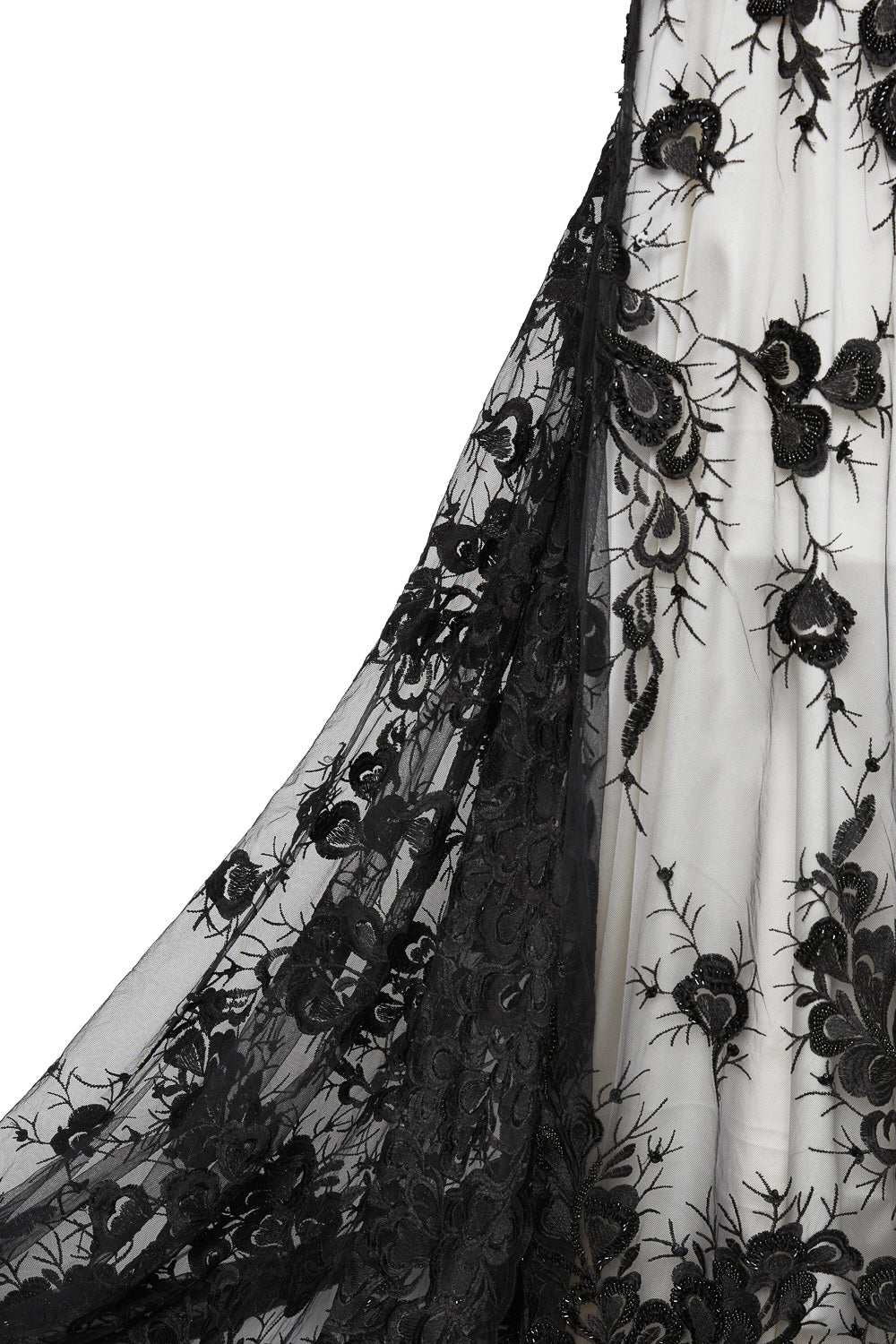 1 Yard Tulle Lace Fabric Embroidered with Beads & Sequins, 50/52" Wide 100% Polyester