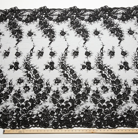 1 Yard Tulle Lace Fabric Embroidered with Beads & Sequins, 50/52" Wide 100% Polyester