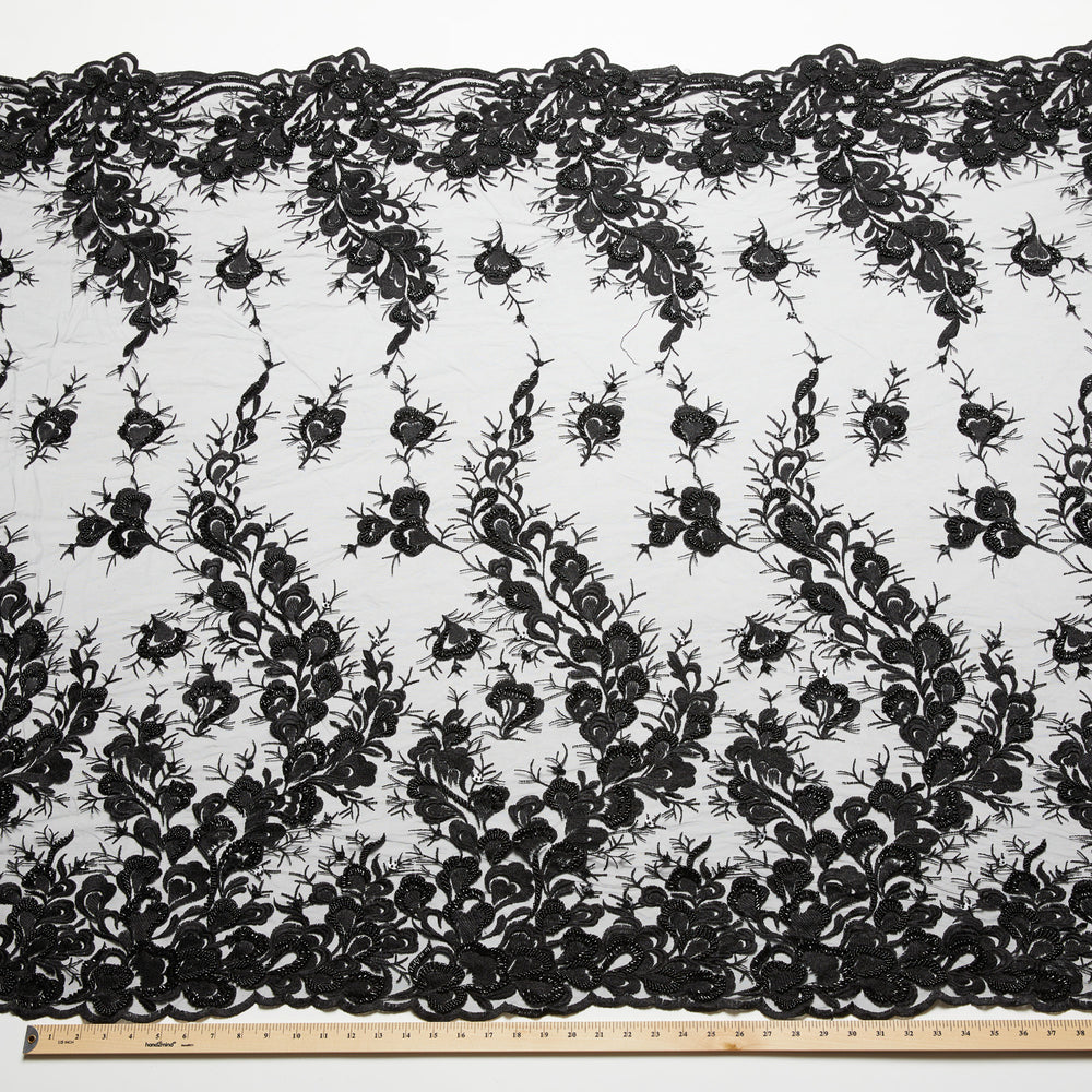 1 Yard 100% Polyester, 50/52" Wide Luxury Embroidered Tulle Lace with Beads & Sequins