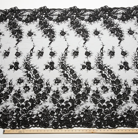 1 Yard 100% Polyester, 50/52" Wide Luxury Embroidered Tulle Lace with Beads & Sequins