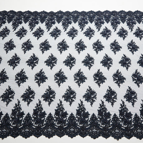 1 Yard Tulle Lace Fabric Embroidered with Beads & Sequins, 100% Polyester, 50/52" Wide