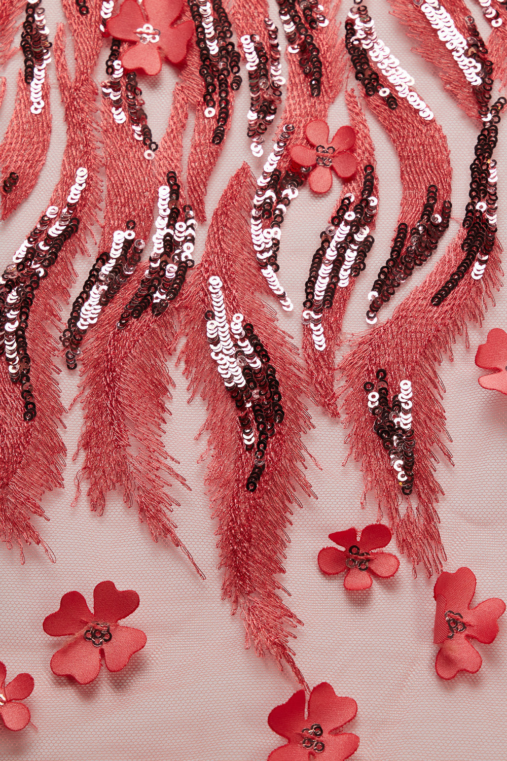 1 Yard Tulle Lace Fabric Metallic Embroidered with Applique & Intricate 3D Pattern, 50/52"