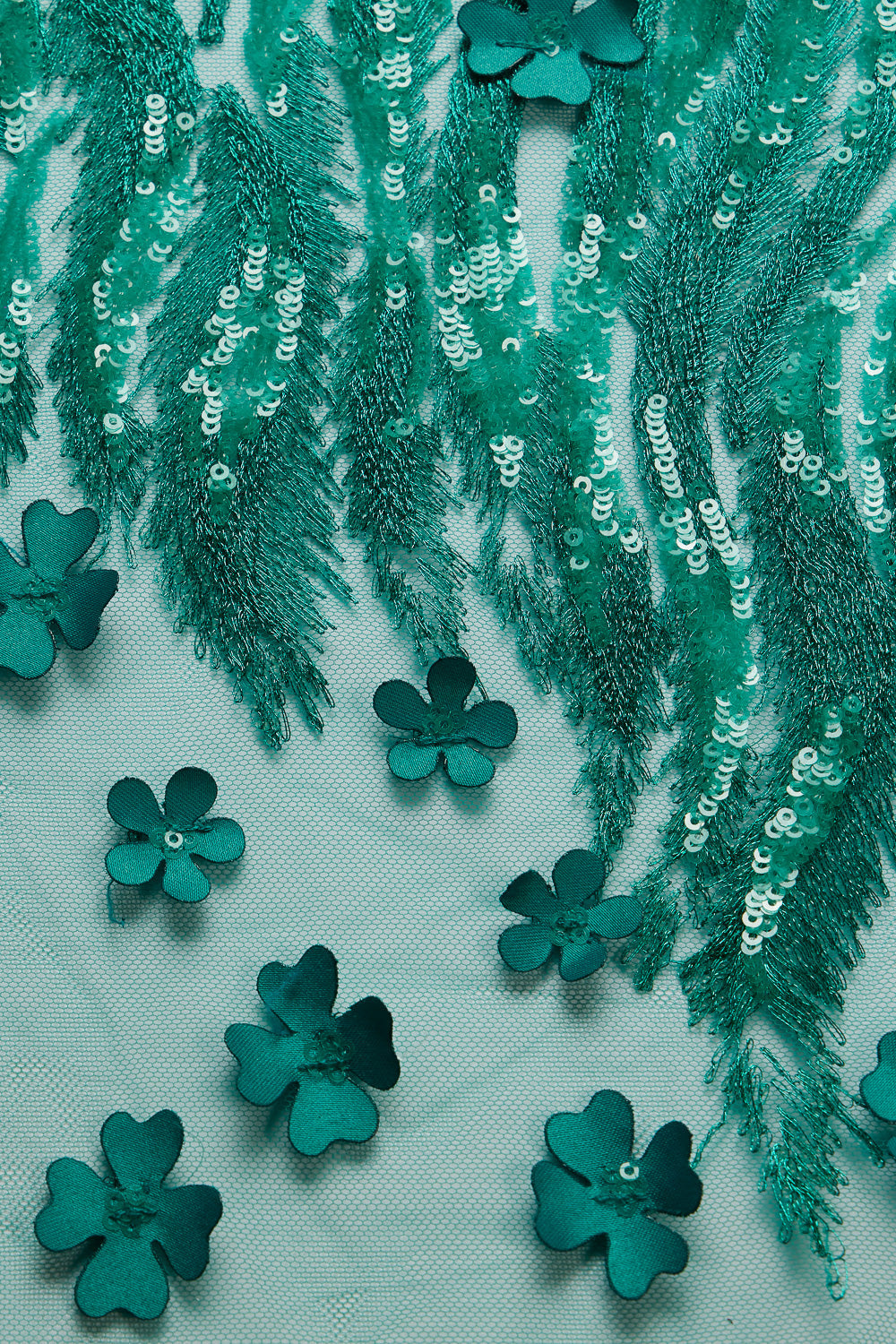 1 Yard Tulle Lace Fabric Metallic Embroidered with Applique & Intricate 3D Pattern, 50/52"