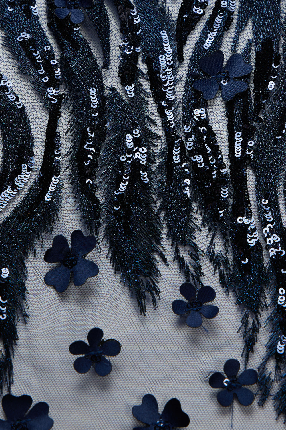 1 Yard Tulle Lace Fabric Metallic Embroidered with Applique & Intricate 3D Pattern, 50/52"