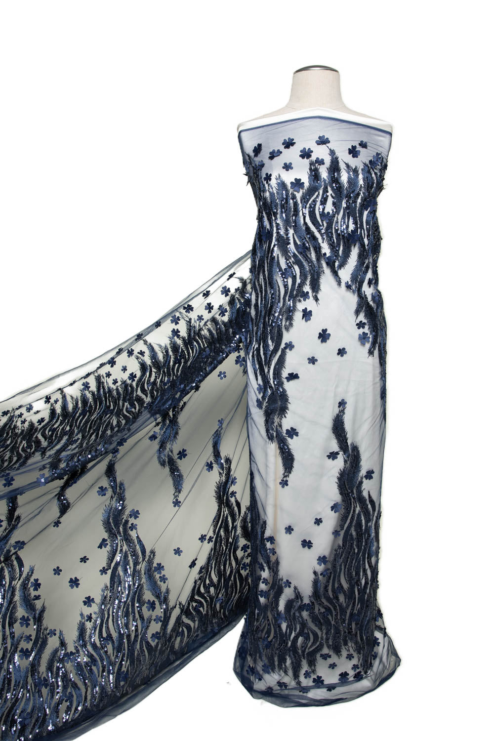 1 Yard 100% Polyester Tulle Lace Fabric with 3D Applique and Metallic Intricate Embroidery 50/52" Wide