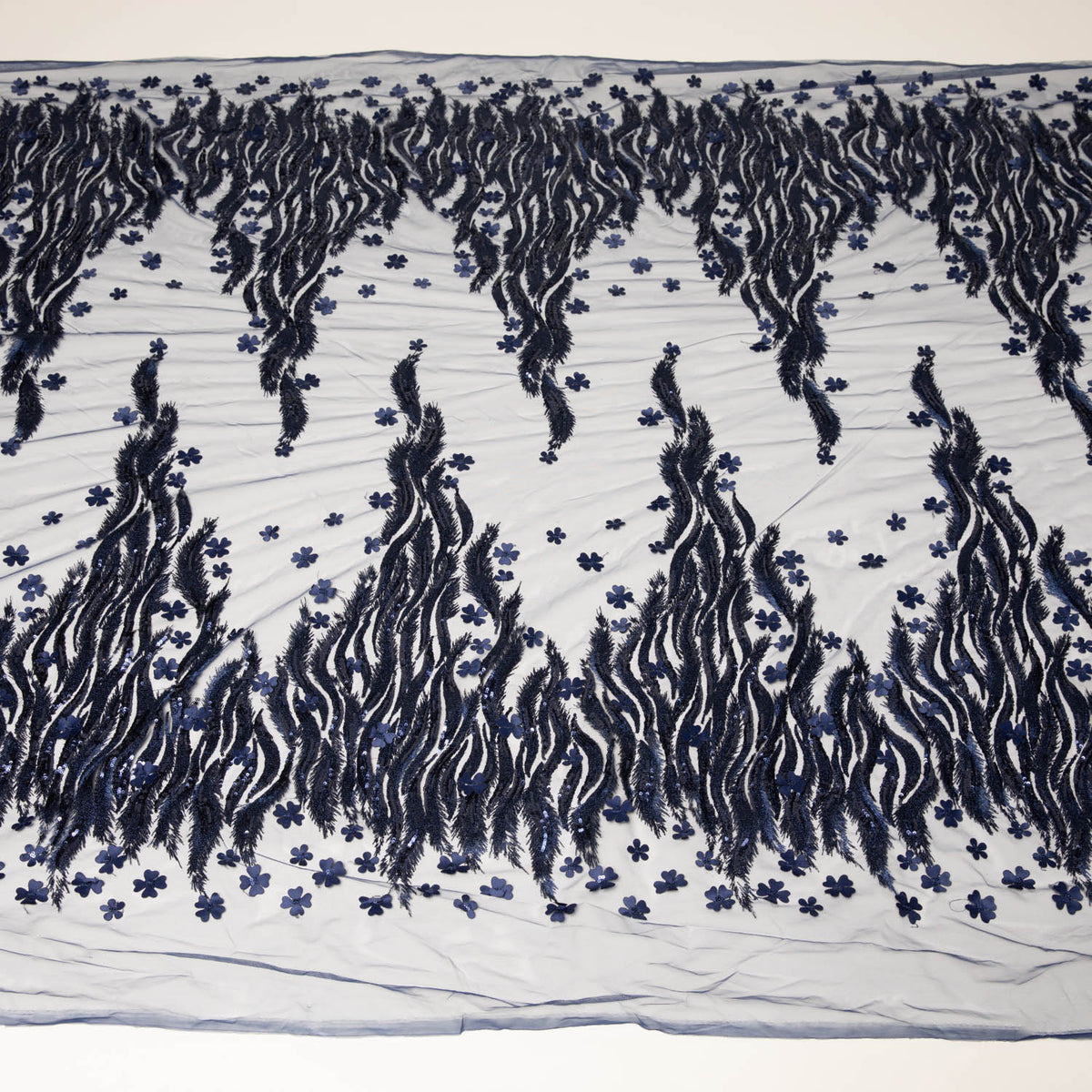 1 Yard Tulle Lace Fabric Metallic Embroidered with Applique & Intricate 3D Pattern, 50/52"