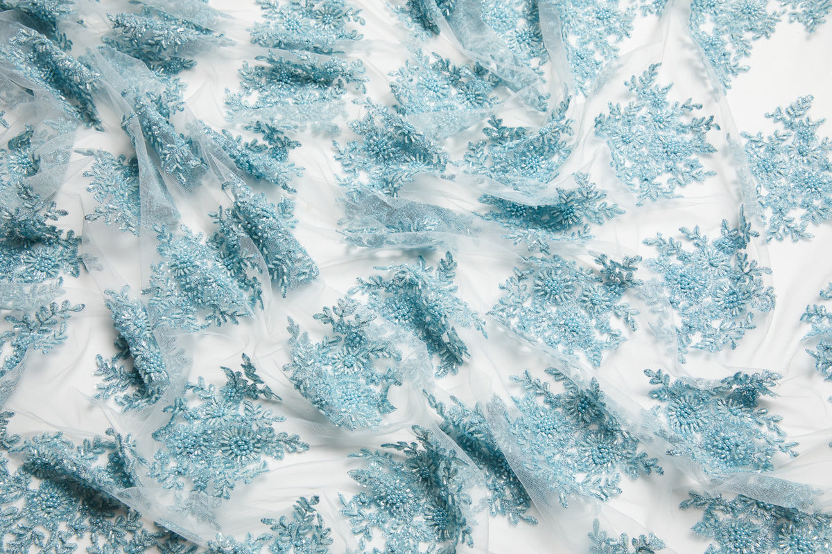 1 Yard Tulle Lace Fabric Metallic Embroidered with Beads & Sequins, 50/52" Wide 100% Polyester