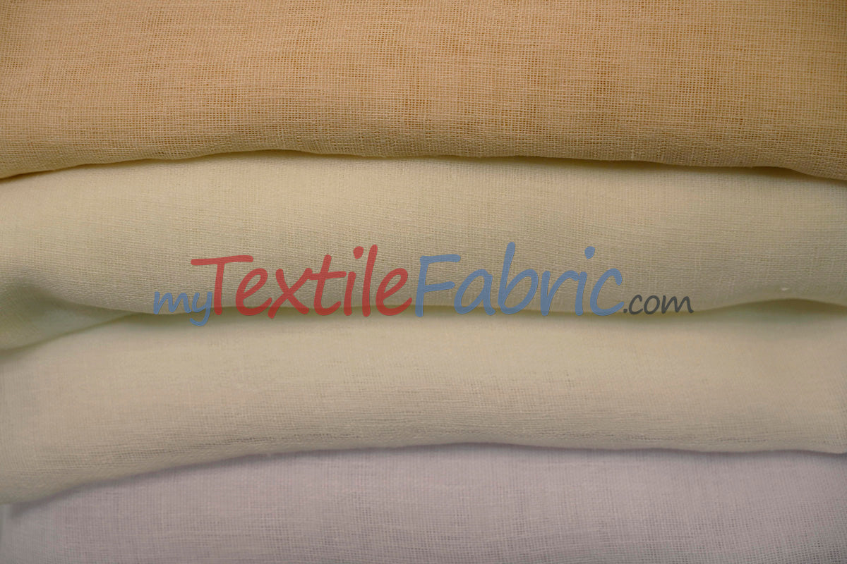 Extra Wide Turkish Sheer 100 Percent Polyester Fabric - Textured Linen-Look Sheer, 108" Width, White, Offwhite, Ivory, Champagne (1 Yard)