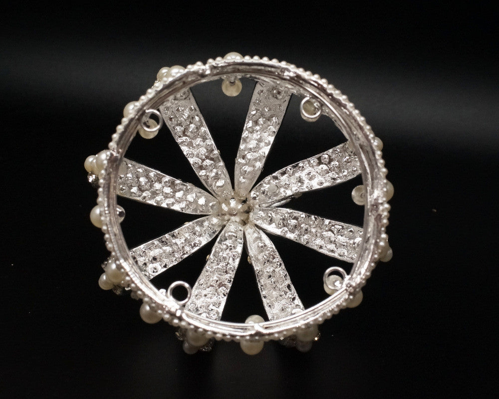 Silver Full King Pearl Crown with Rhinestone Crucifix