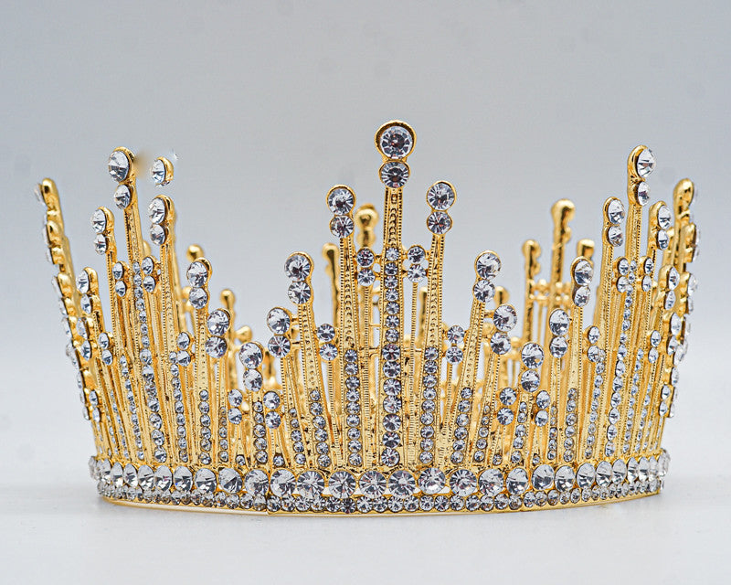3 1/4" Gold Full Crown with Clear Rhinestones