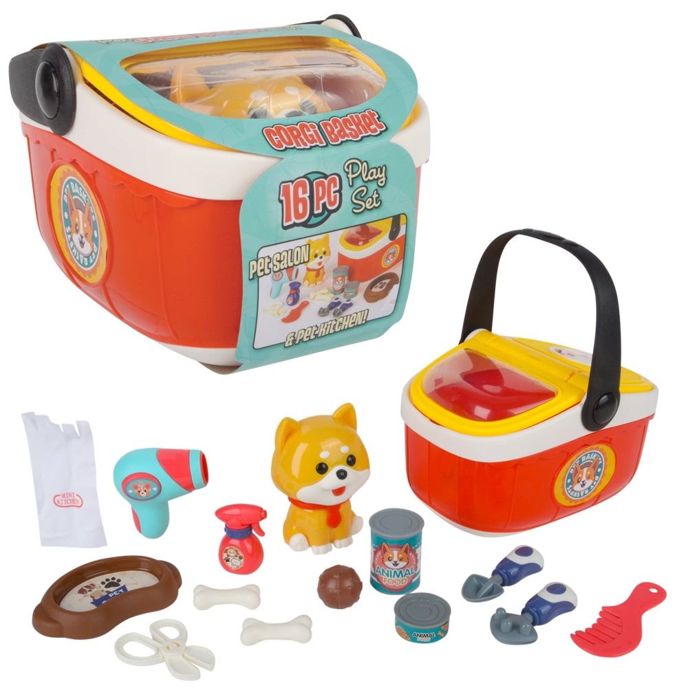 Pet Corgi Basket Playset (16 Pc)