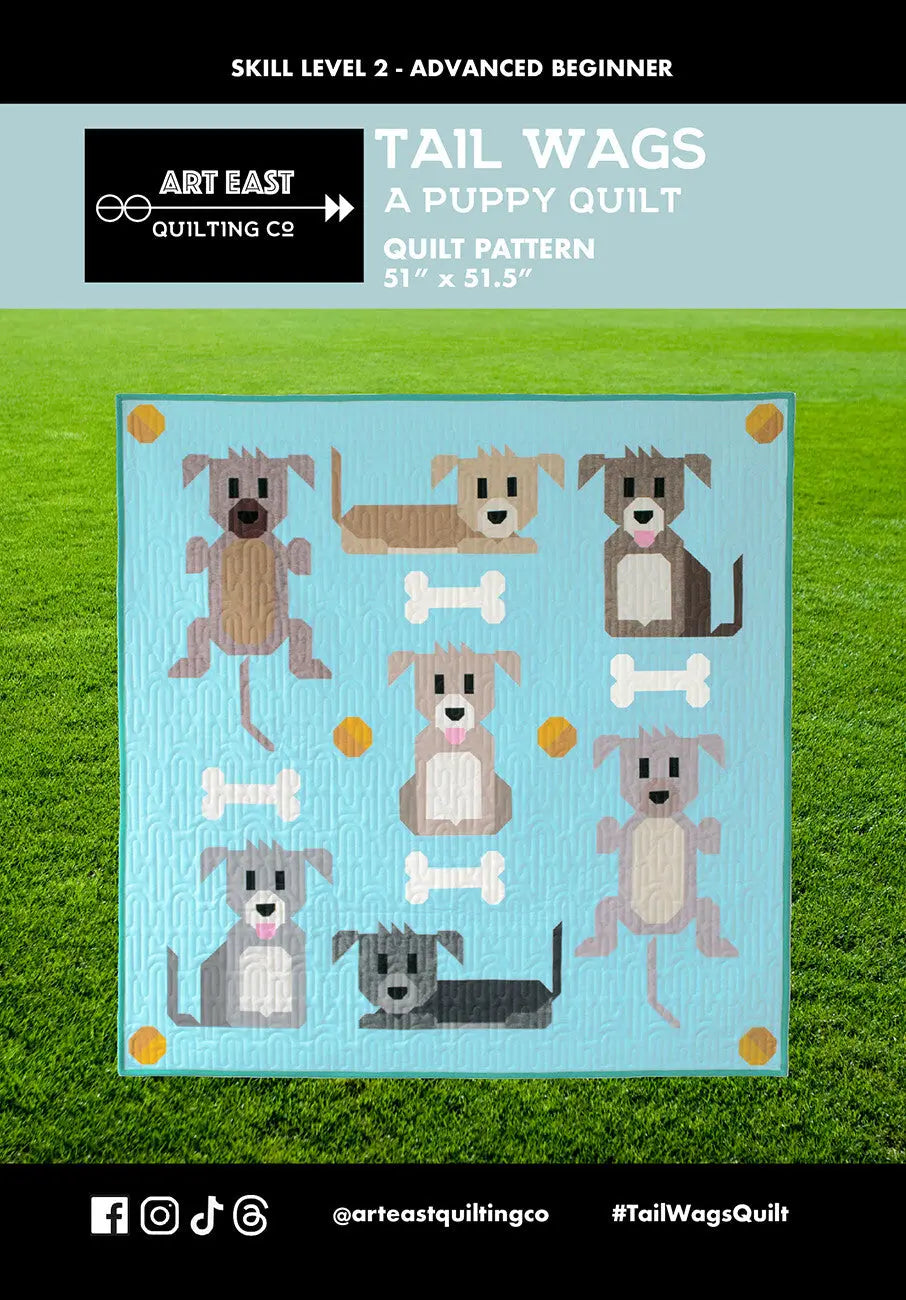 Puppy Quilt Pattern Tail Wags 51in x 51.5in