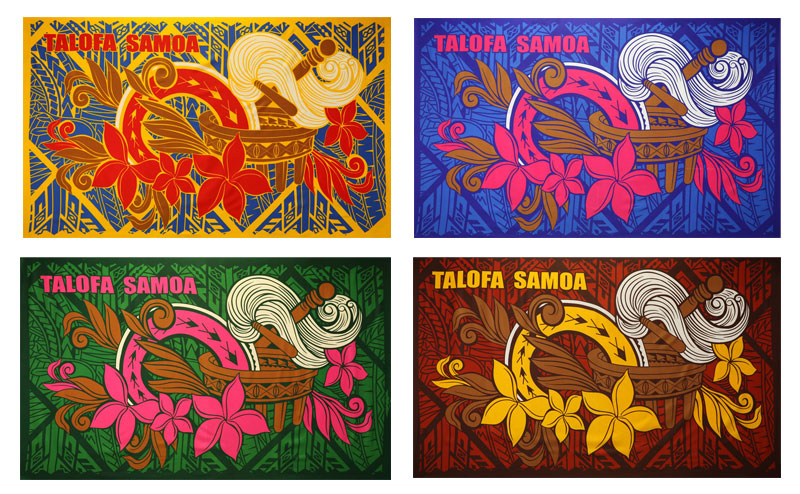 Talofa Samoa Kava Bowl Polyester Fabric - Royal, Gray, Hunter, Maroon, Gold Polynesian Print, 72" X 45" (1 Piece)